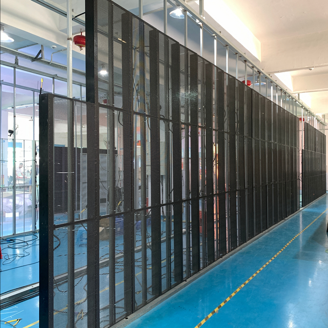 إعلان فيديو جدار P3.91-P7.81 لوحة أفلام شاشة داخلية زجاجية شفافة